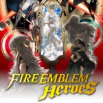 Fire Emblem Heroes with Veronica, Laetizia, Ash around the logo