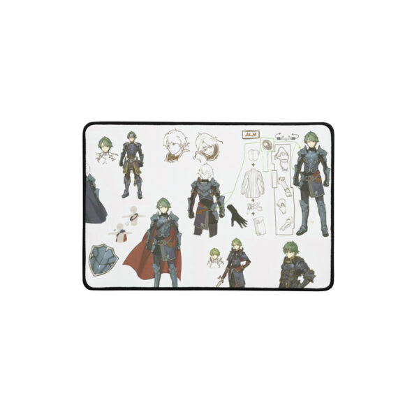 Small Alm desk mat – concept art gaming mouse pad featuring armor progression, sketches, and Echoes: Shadows of Valentia design