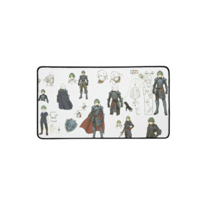 Medium Alm desk mat – concept art gaming mouse pad featuring armor progression, sketches, and Echoes: Shadows of Valentia design