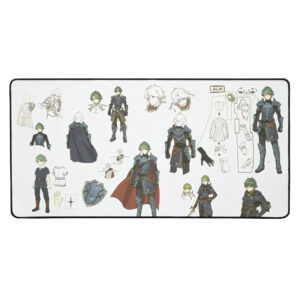 Large Alm desk mat – concept art gaming mouse pad featuring armor progression, sketches, and Echoes: Shadows of Valentia design