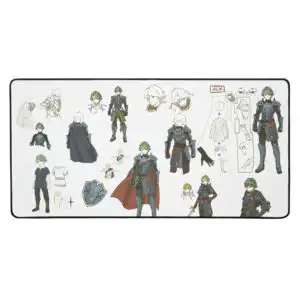 Large Alm desk mat – concept art gaming mouse pad featuring armor progression, sketches, and Echoes: Shadows of Valentia design