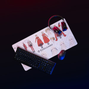 Large Edelgard desk mat – Fire Emblem concept art gaming mouse pad with keyboard, mouse, and headset on Three Houses design