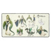 Large Mila desk mat – Fire Emblem Echoes concept art mouse pad with goddess design, dragon form, and character sketches