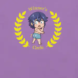Chrom's Winner's Circle - Unisex Tee Fire Emblem shirt featuring chibi Chrom in swim trunks inside a winner’s circle design on a purple tee.