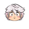 Fire Emblem sticker of male Robin’s head in cute chibi style with silver hair and blushing cheeks.