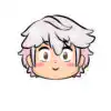 Fire Emblem sticker of male Robin’s head in cute chibi style with silver hair and blushing cheeks.