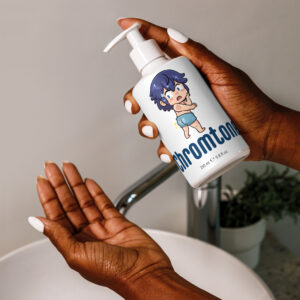 Person dispensing Chromtone Fire Emblem Lotion onto hand.