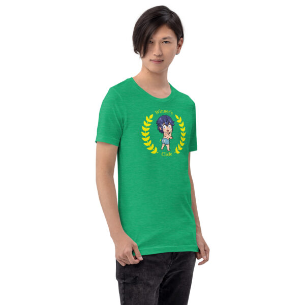 Comedic Fire Emblem shirt with Chrom’s ‘Winner’s Circle’ swimsuit graphic on a bright green tee.
