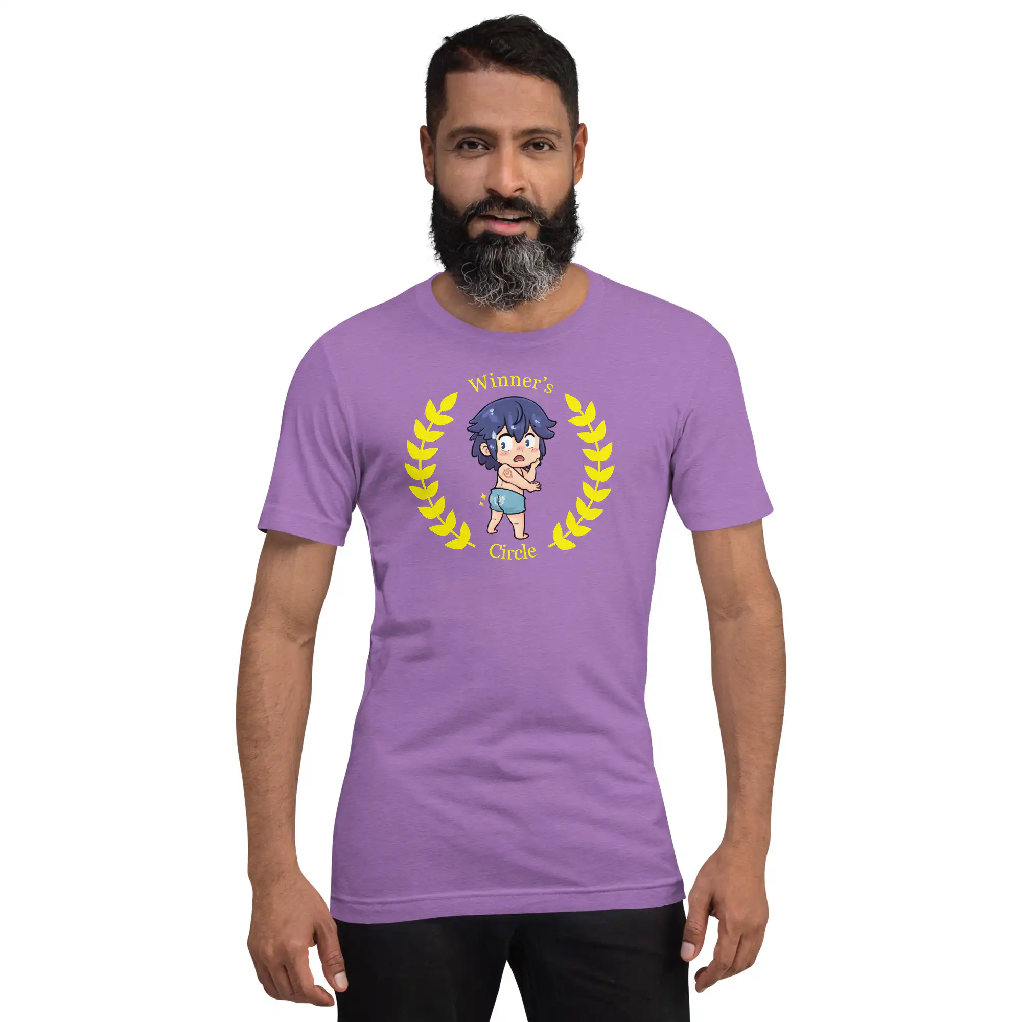 Chrom's Winner's Circle - Unisex Tee Fire Emblem shirt with Chrom’s meme design and laurels, printed on a pastel purple tee.