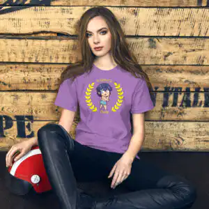 Chrom's Winner's Circle - Unisex Tee Chibi Chrom Fire Emblem shirt with winner’s circle design, styled on a purple tee for casual wear.