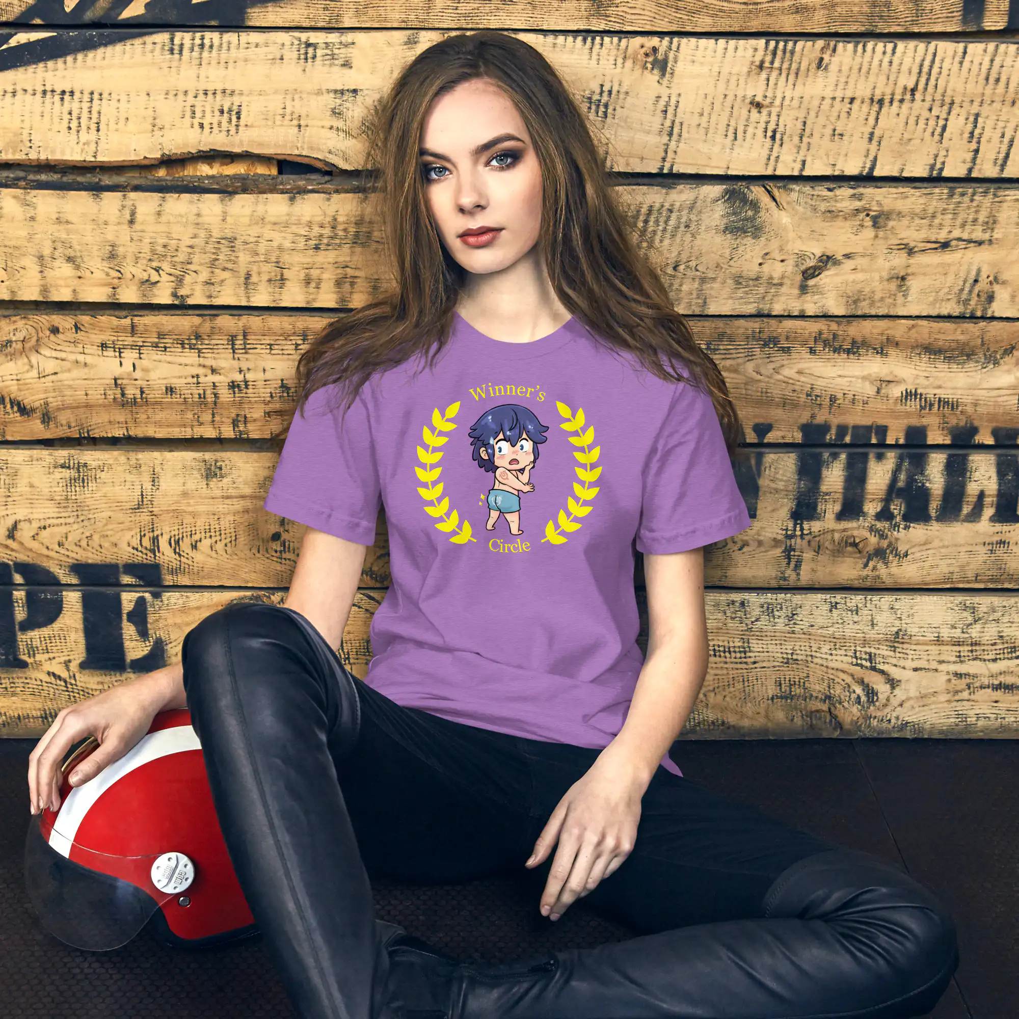 Chrom's Winner's Circle - Unisex Tee Chibi Chrom Fire Emblem shirt with winner’s circle design, styled on a purple tee for casual wear.