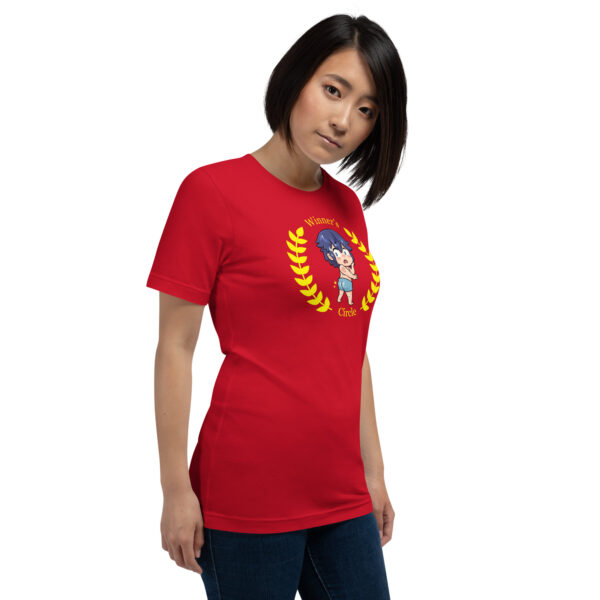Funny Fire Emblem shirt featuring chibi Chrom and yellow laurels, printed on a red fitted tee.