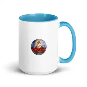 Chromtone - Mug 15 oz Fire Emblem Mug – back view showing the red and blue FEHology logo opposite Chrom’s design.