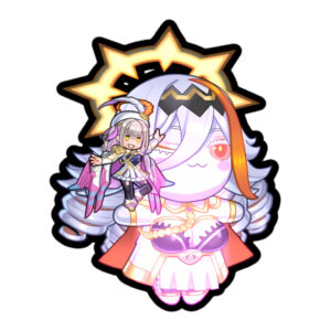 Fire Emblem Sticker artwork featuring chibi Vali and plushie Baldur with radiant backdrop.