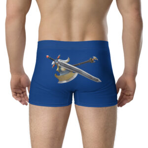 Back view featuring detailed crossed weapon artwork on Fire Emblem Boxer Briefs Emblem Undies