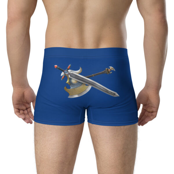 Back view featuring detailed crossed weapon artwork on Fire Emblem Boxer Briefs Emblem Undies