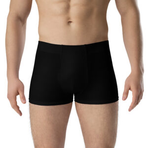 Front view of black Emblem Undies Fire Emblem Boxer Briefs on male model