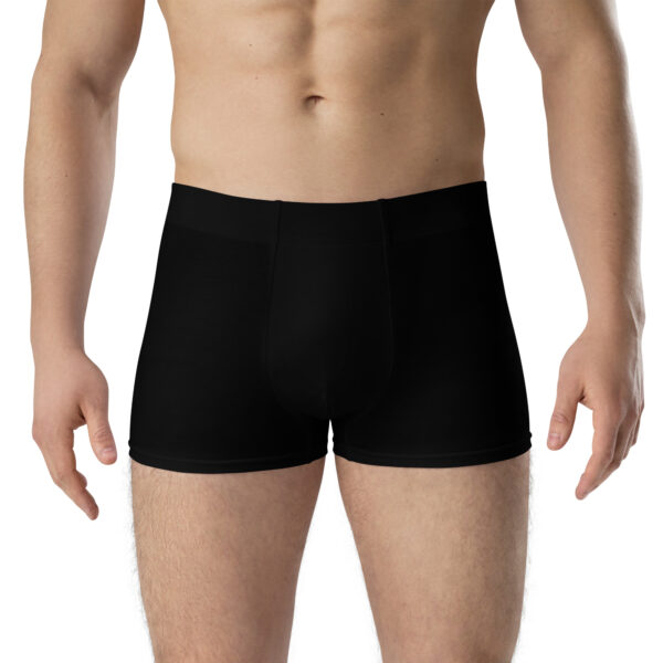 Front view of black Emblem Undies Fire Emblem Boxer Briefs on male model