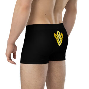Back angled pose of model wearing Emblem Undies Fire Emblem Boxer Briefs