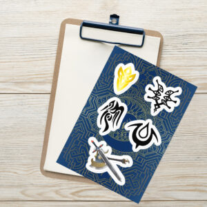 Fire Emblem Sticker sheet on clipboard featuring iconic game symbols and legendary weapons.