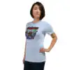 Lavender Hell - Unisex Tee Woman standing in blue “Lavender Hell - Fire Emblem Shirt” with hand on hip