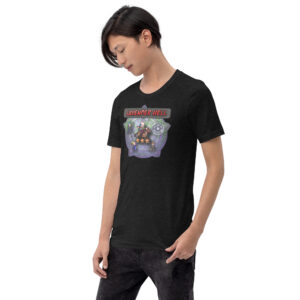 Man looking down in black “Lavender Hell - Fire Emblem Shirt”