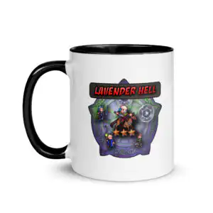 Front view of the 11 oz. Lavender Hell – Fire Emblem Mug showcasing the full Lavender Hell 3-star summon design in vivid color.