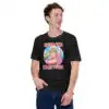 Male model wearing Fire Emblem Tiki Shirt in black with casual smile