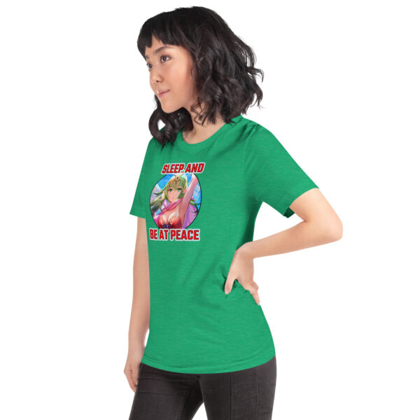 Fire Emblem Tiki Shirt in green modeled by woman posing with hand on hip
