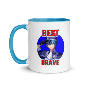 11oz Fire Emblem Mug – Best Brave Byleth front view with blue handle and rim, featuring bold “Best Brave” artwork.