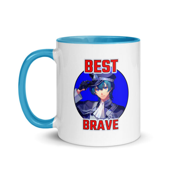 11oz Fire Emblem Mug – Best Brave Byleth front view with blue handle and rim, featuring bold “Best Brave” artwork.