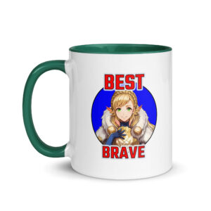 Fire Emblem Mug featuring Best Brave Sharena design with bold red text and green handle, 11oz size.
