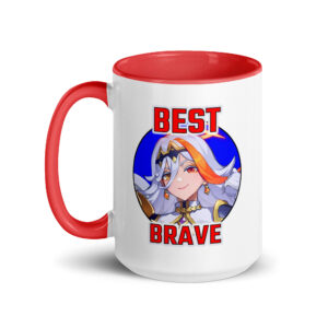Fire Emblem Mug featuring Best Brave Baldr, bold artwork on a 15oz white ceramic mug with red handle and interior.