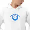 Fire Emblem Hoodie close-up featuring the red Brand of the Exalt crest embroidered on a white hoodie.