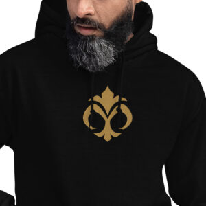 Fire Emblem Hoodie featuring the golden Emblem of Mila embroidered on a black unisex hoodie.