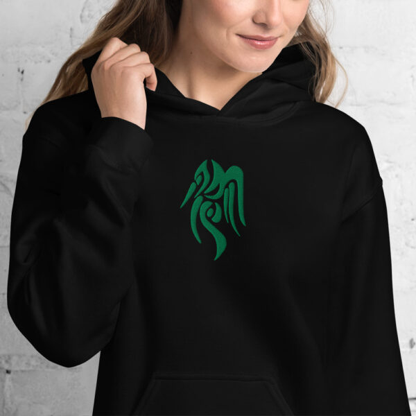 Fire Emblem Hoodie showcasing the green Heron Brand symbol embroidered on a black unisex hoodie.