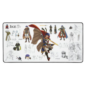 Fire Emblem Desk Mat full-size 16x32 featuring Ike designs, sketches, and battle art.