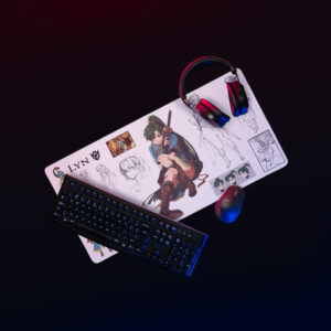 Fire Emblem Desk Mat extended desk setup highlighting Lyn artwork