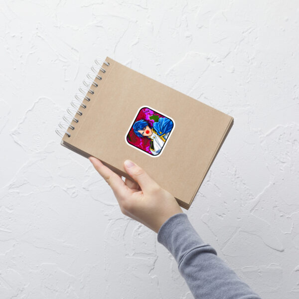 Fire Emblem Sticker of Sigurd with clown nose displayed on a medium notebook cover.