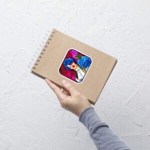 Fire Emblem Sticker of Sigurd with clown nose shown on a small notebook, angled view.