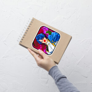 Fire Emblem Sticker of Sigurd with clown nose on a large notebook, close-up view.
