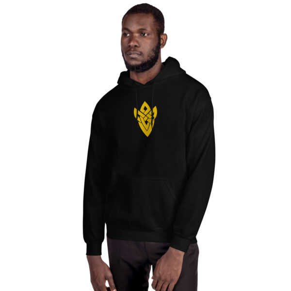 Fire Emblem Hoodie in black featuring bold Askran Seal design, modeled front view.