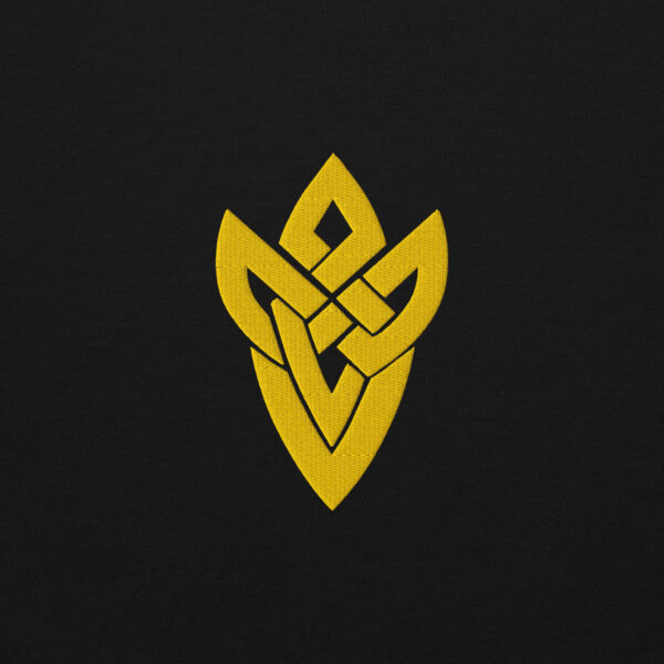 Fire Emblem Hoodie close-up of embroidered gold Askran Seal symbol.