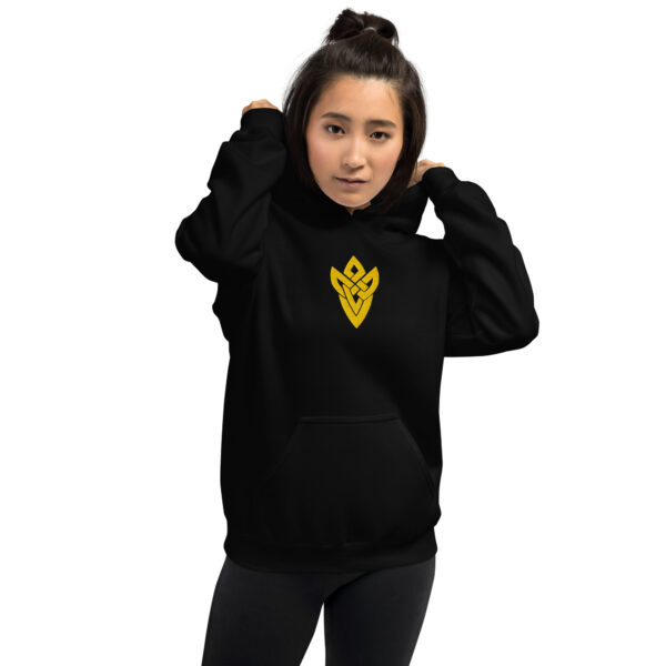 Fire Emblem Hoodie in black with golden Askran Seal embroidered on chest.