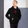 Fire Emblem Hoodie with FE4’s Loptous Tome symbol embroidered in red, shown on a black unisex hoodie.