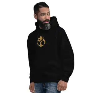Emblem of Mila - Embroidered Unisex Hoodie Fire Emblem Hoodie with Emblem of Mila design, modeled in black.
