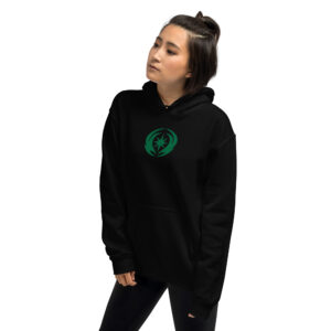 Revelation - Unisex Embroidered Hoodie Fire Emblem Hoodie with Revelation emblem worn by woman in black unisex hoodie.