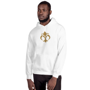 Emblem of Mila - Embroidered Unisex Hoodie Fire Emblem Hoodie in white with bold gold Emblem of Mila symbol.