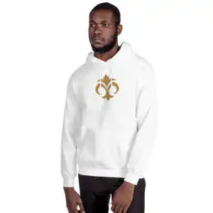 Emblem of Mila - Embroidered Unisex Hoodie Fire Emblem Hoodie in white with bold gold Emblem of Mila symbol.