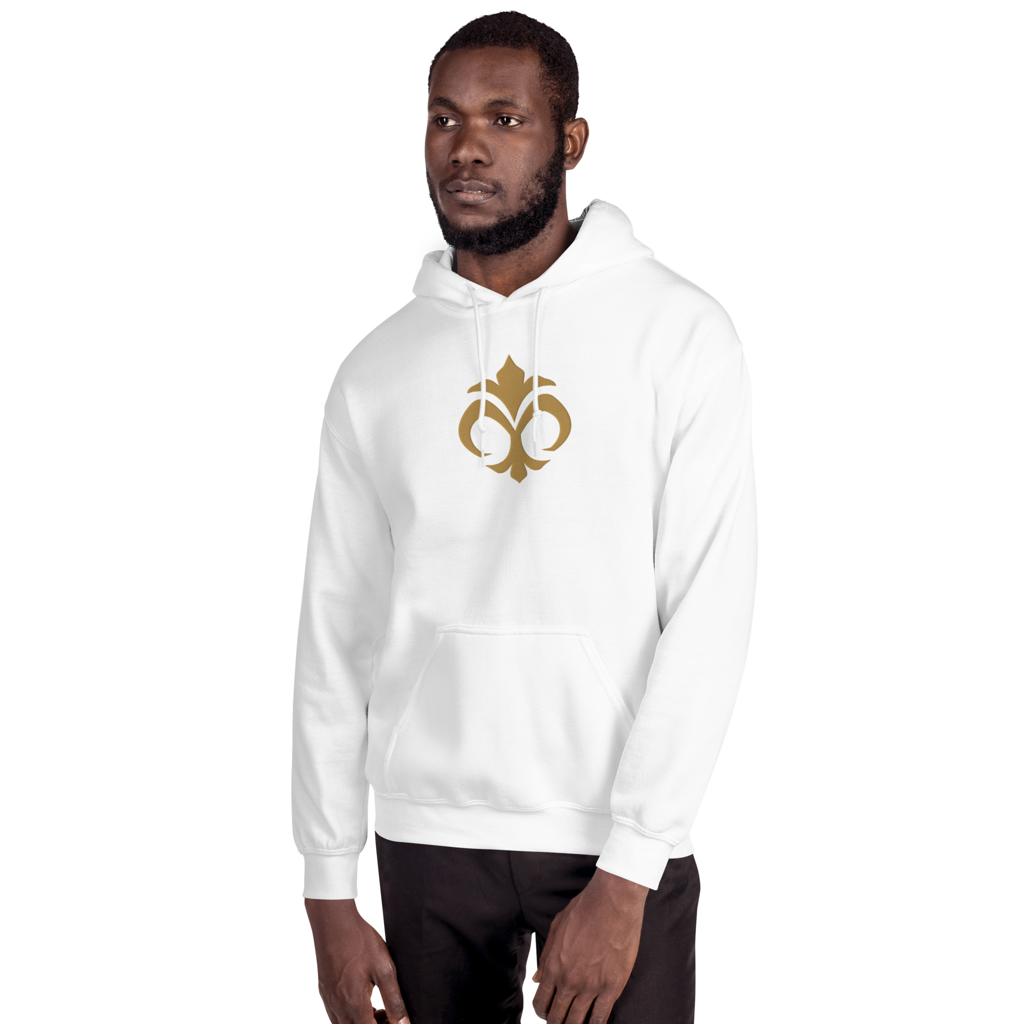 Emblem of Mila - Embroidered Unisex Hoodie Fire Emblem Hoodie in white with bold gold Emblem of Mila symbol.